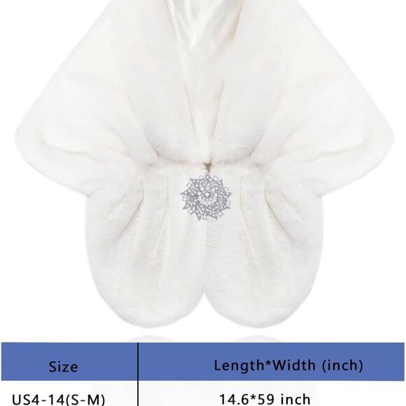 Women's Wedding Fur Wraps and Shawls Bridal Fur Stoles Scarf with Rhinestones Br - Picture 3 of 7